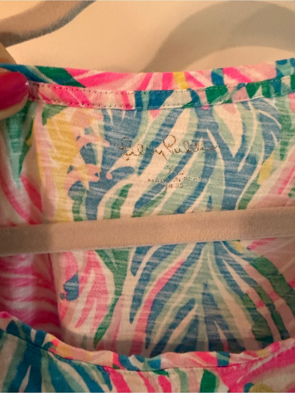 Lilly Pulitzer Short Sleeve Etta Tropical Leaf Tee in Pink, Green & Blue - Picture 2 of 2